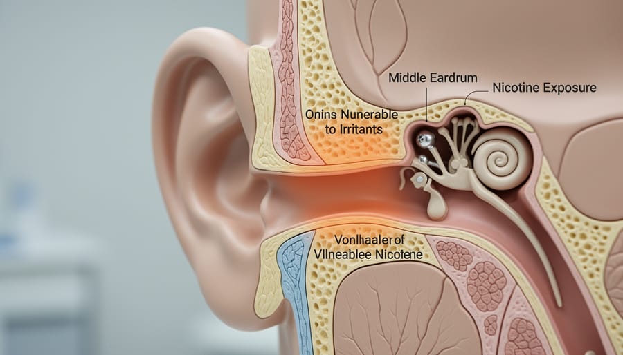 Macro view of a detailed ear canal model emphasizing sensitive ear structure textures